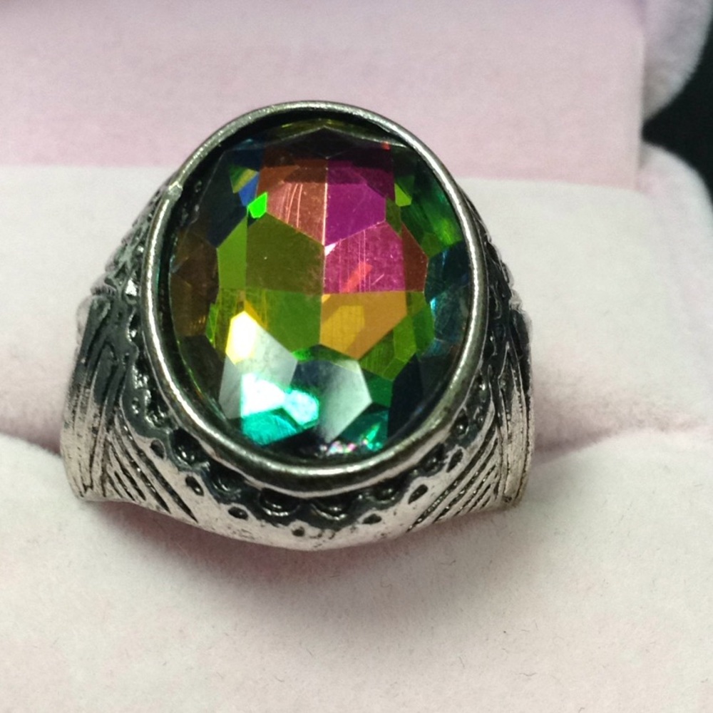 Indian Mystic topaz & silver ring Sz10